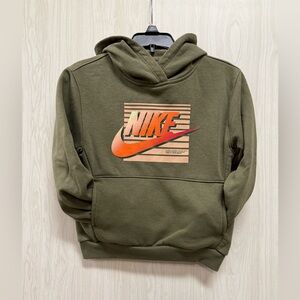 Nike Boy’s 6-7 Hoodie in Olive with Orange Logo 0083